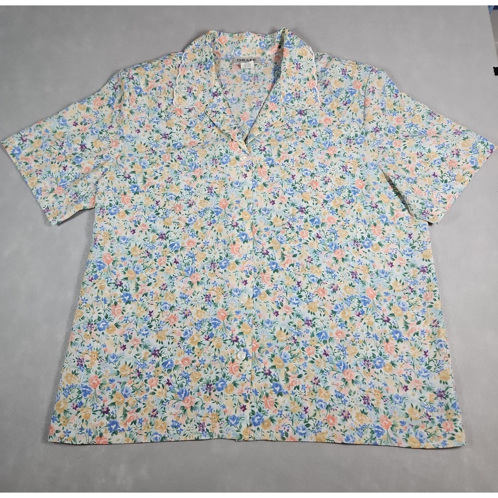 Graff Lady Womens Floral Button Up Short Sleeve Blouse Size 1X